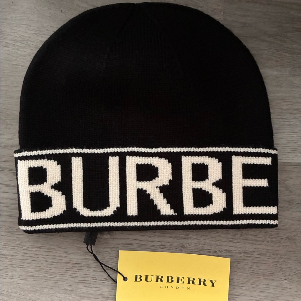 Burberry Black Beanie with White Logo